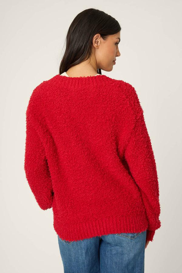 Pj Salvage Bundle Up Boucle Red Cardigan