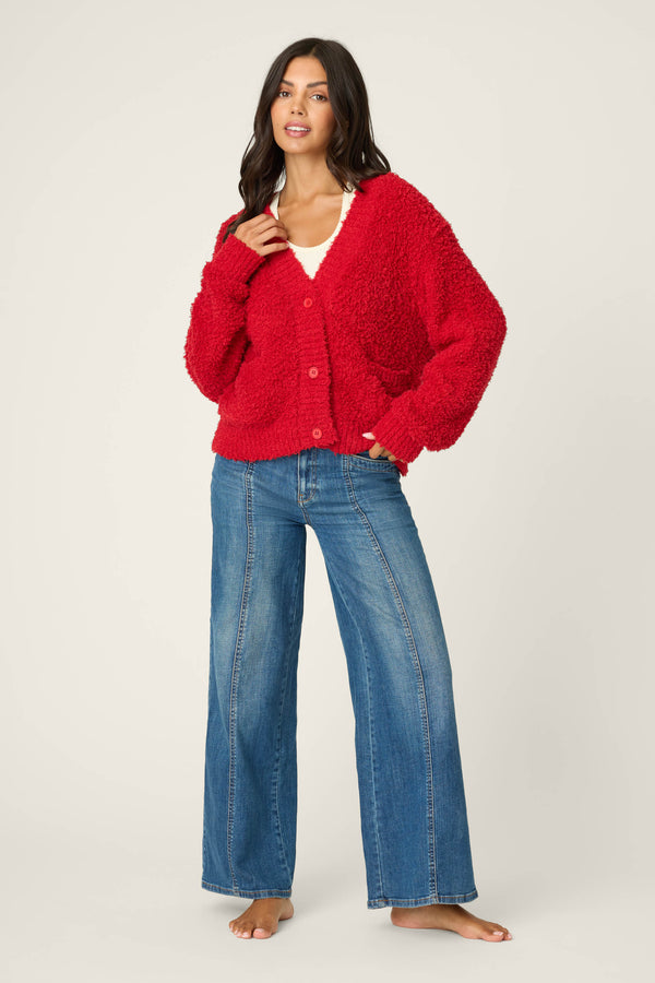Pj Salvage Bundle Up Boucle Red Cardigan
