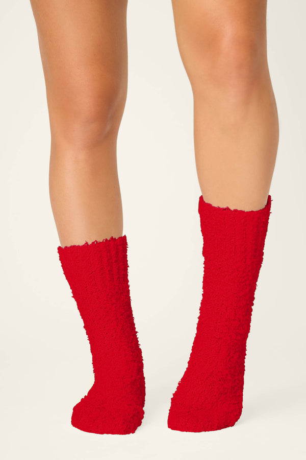 Pj Salvage Bundle Up Boucle Red Crew Socks