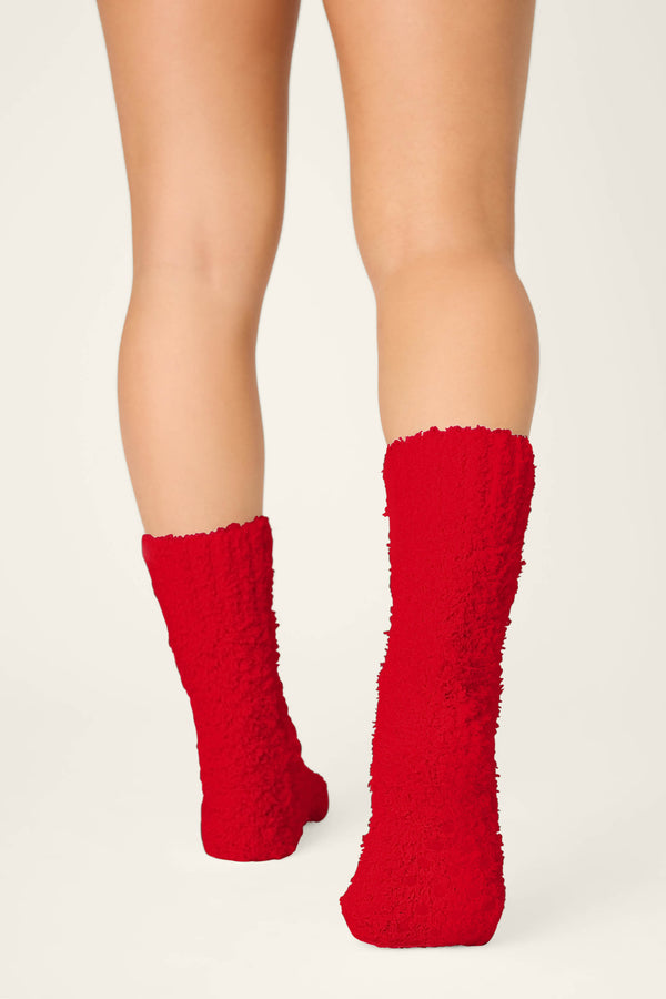 Pj Salvage Bundle Up Boucle Red Crew Socks