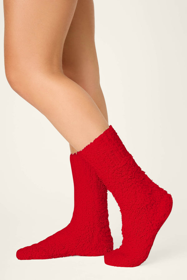Pj Salvage Bundle Up Boucle Red Crew Socks