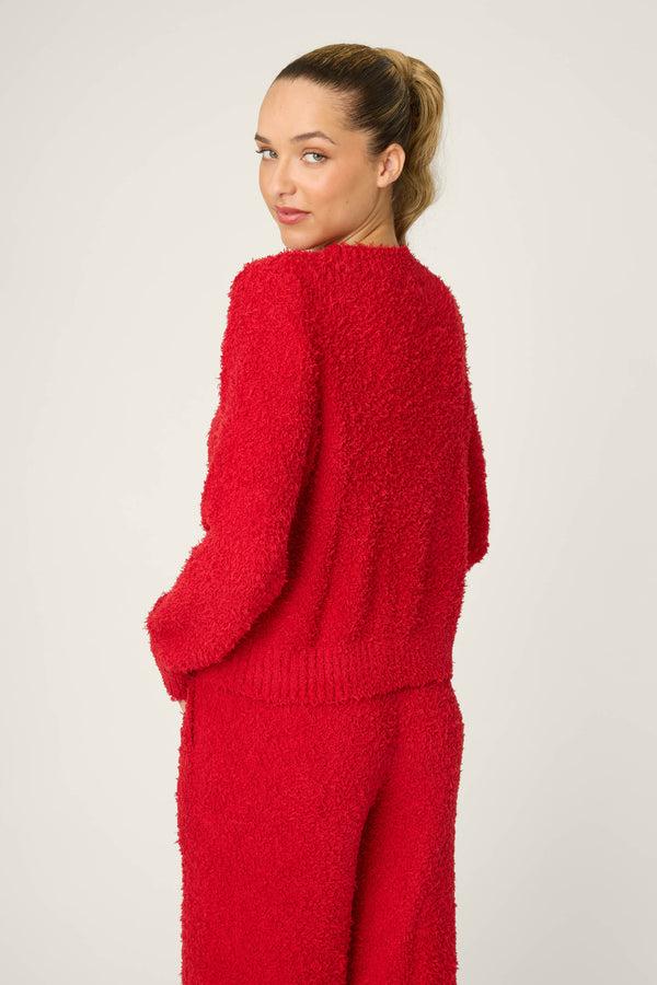 Pj Salvage Bundle Up Boucle Red Long Sleeve Top