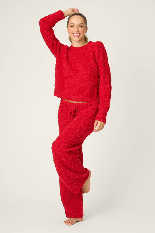 Pj Salvage Bundle Up Boucle Red Long Sleeve Top