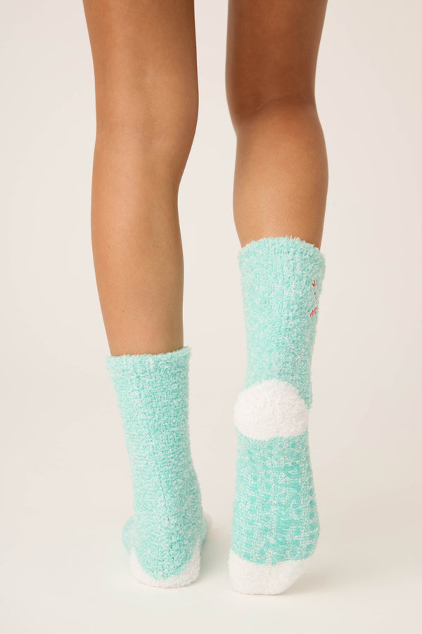 Pj Salvage Candy Cane Fuzzy Crew Socks