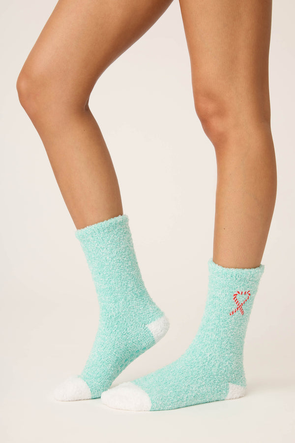 Pj Salvage Candy Cane Fuzzy Crew Socks