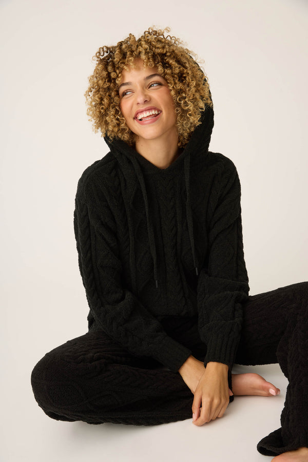 Pj Salvage Chenille Cable Knit Black Hoodie