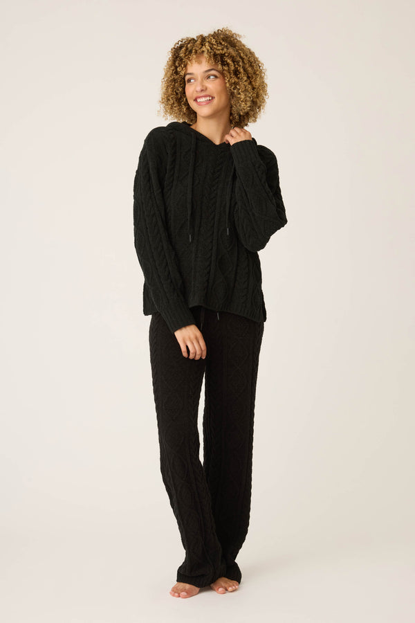 Pj Salvage Chenille Cable Knit Black Hoodie