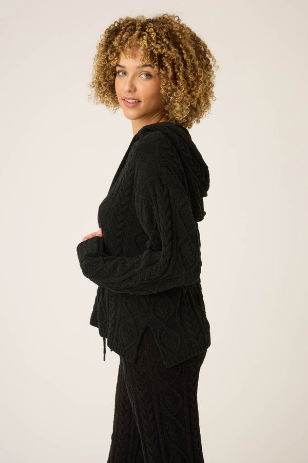 Pj Salvage Chenille Cable Knit Black Hoodie