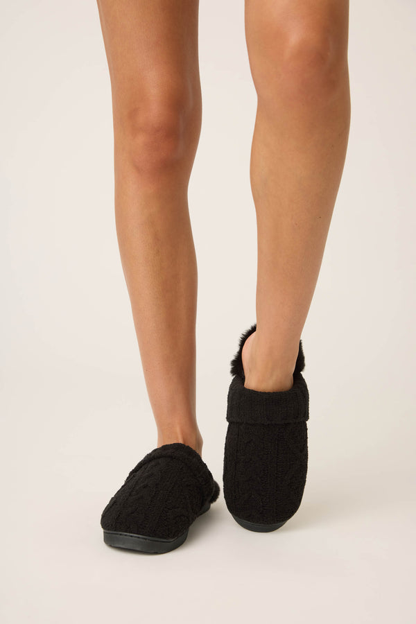Pj Salvage Chenille Cable Knit Black Slippers