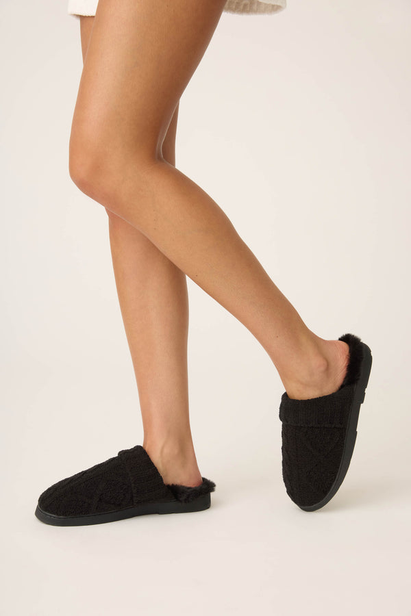 Pj Salvage Chenille Cable Knit Black Slippers