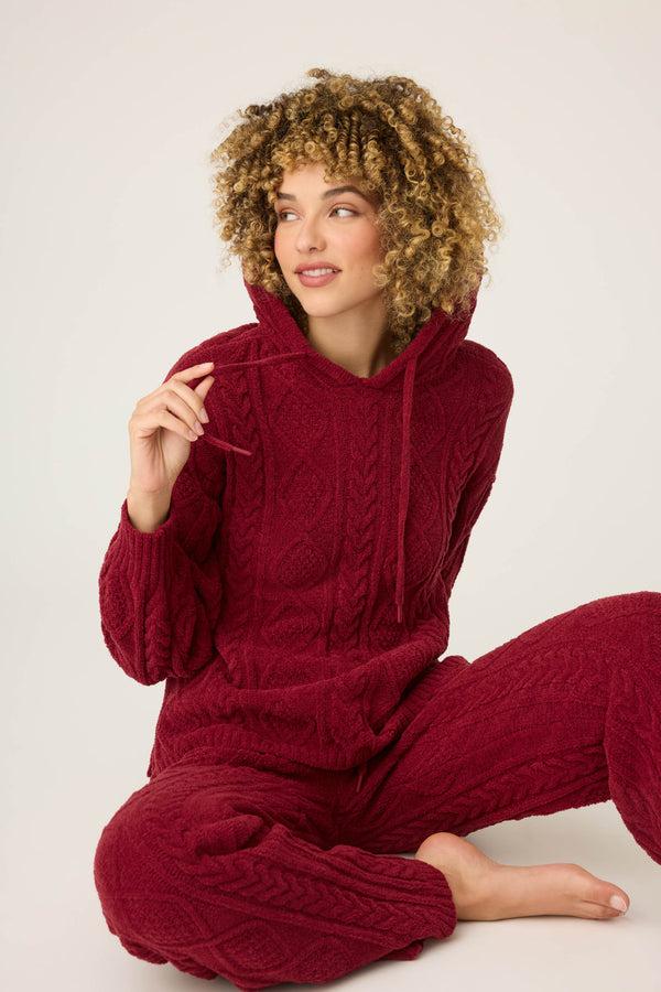 Pj Salvage Chenille Cable Knit Hoodie Lounge Set