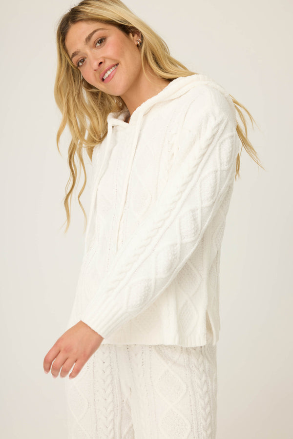 Pj Salvage Chenille Cable Knit Hoodie Lounge Set