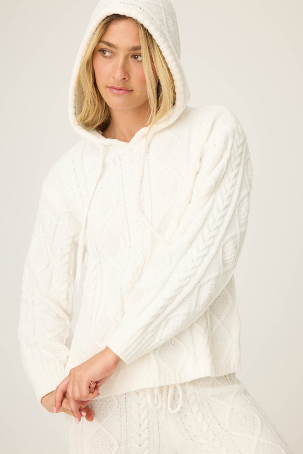 Pj Salvage Chenille Cable Knit Ivory Hoodie