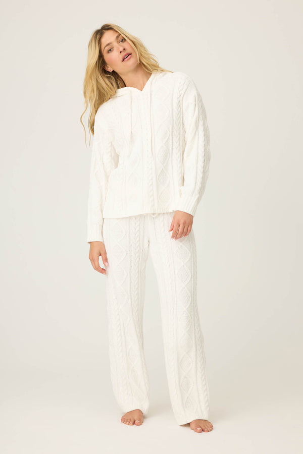 Pj Salvage Chenille Cable Knit Ivory Hoodie