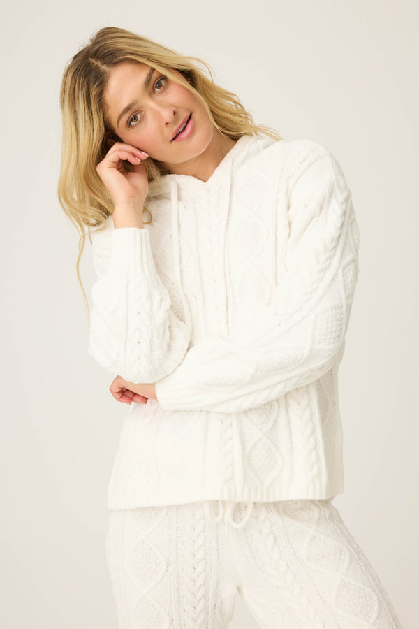 pj salvage Chenille Cable Knit Ivory Hoodie
