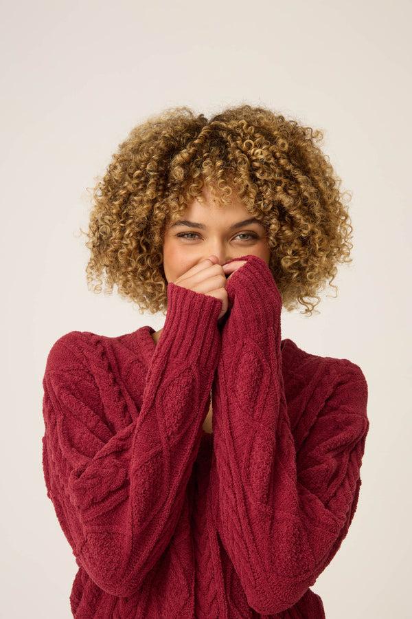 Pj Salvage Chenille Cable Knit Long Sleeve Top