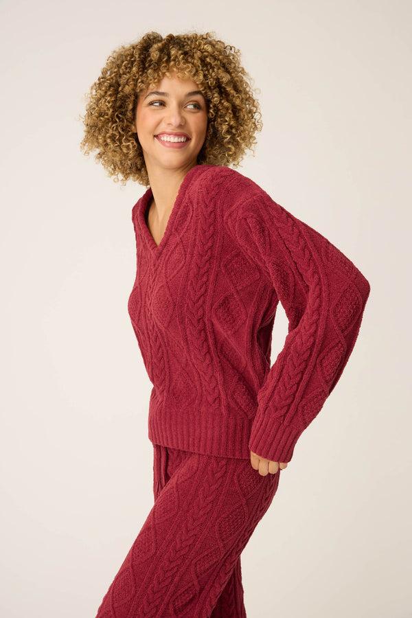 Pj Salvage Chenille Cable Knit Long Sleeve Top