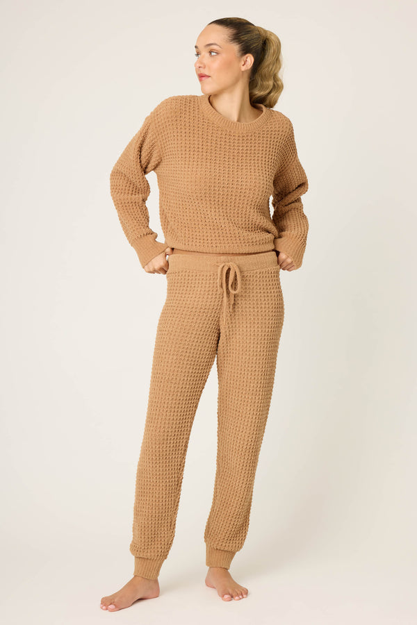 Pj Salvage Chenille Waffle Caramel Banded Pants