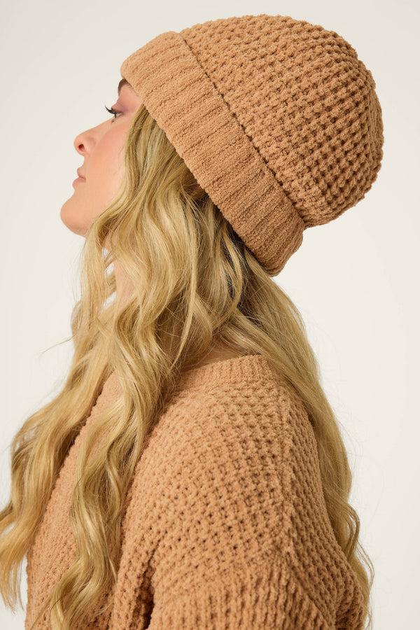 Pj Salvage Chenille Waffle Caramel Beanie