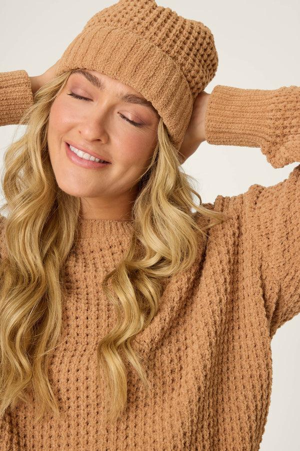 pj salvage Chenille Waffle Caramel Beanie