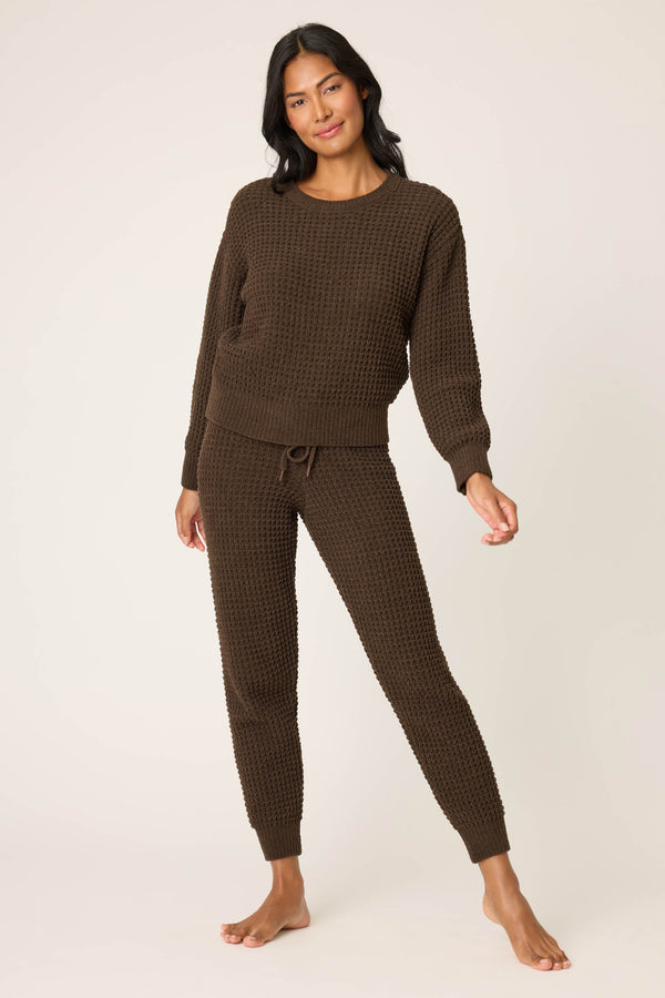 Pj Salvage Chenille Waffle Chocolate Banded Pants