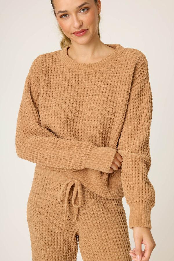 pj salvage Chenille Waffle Long Sleeve Caramel Top