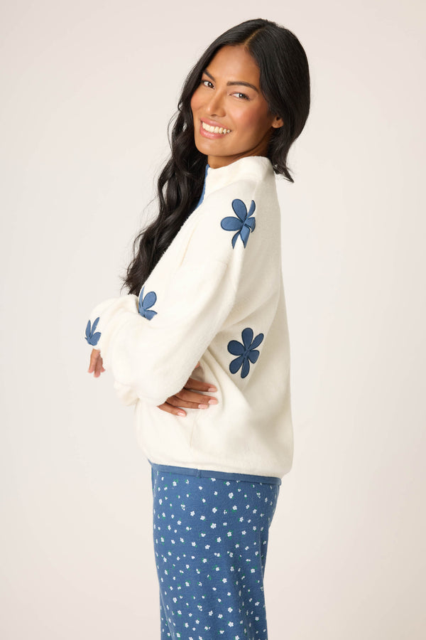Pj Salvage Cozy Life Floral Quarter-Zip Sweater