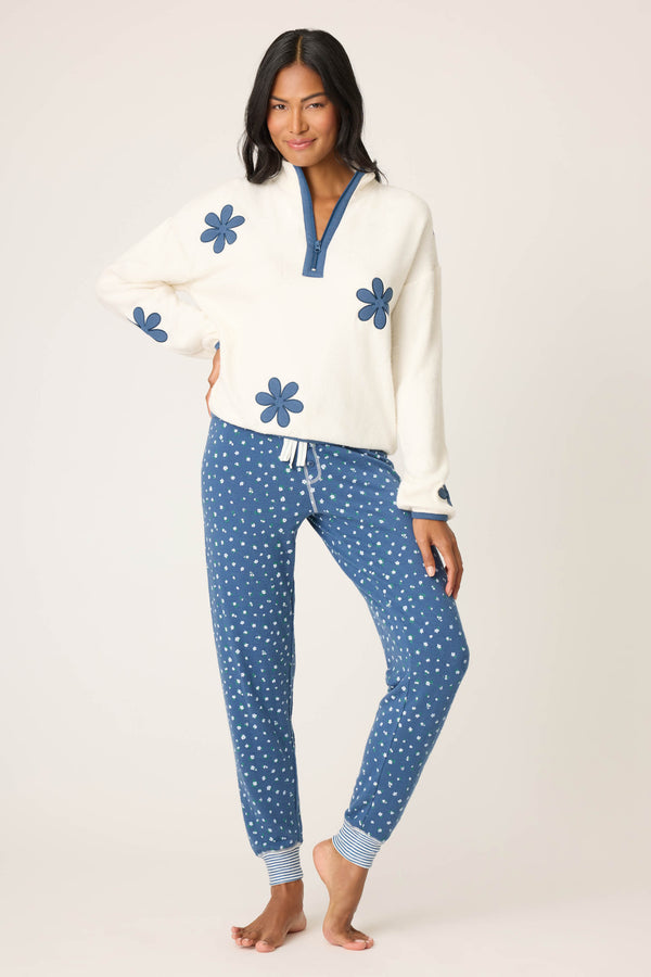 Pj Salvage Cozy Life Floral Quarter-Zip Sweater