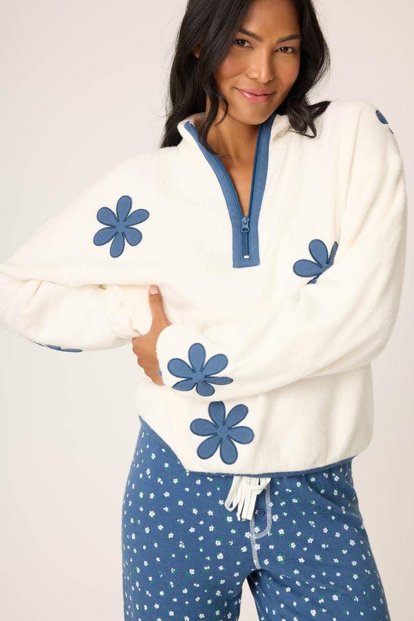 pj salvage Cozy Life Floral Quarter-Zip Sweater