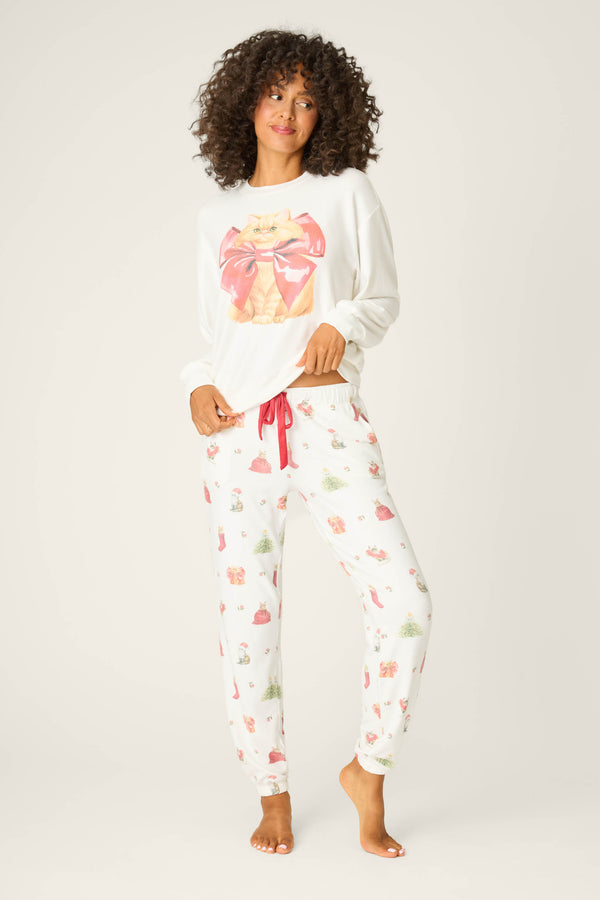 Pj Salvage Feline Festive Cat Print Banded Pants