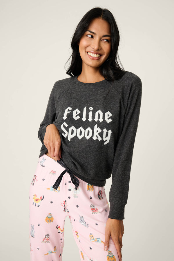 pj salvage Feline Spooky Graphic Fleece Sweatshirt