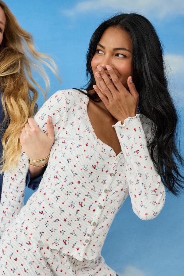 pj salvage La Rose Ditsy Floral Print Cardigan