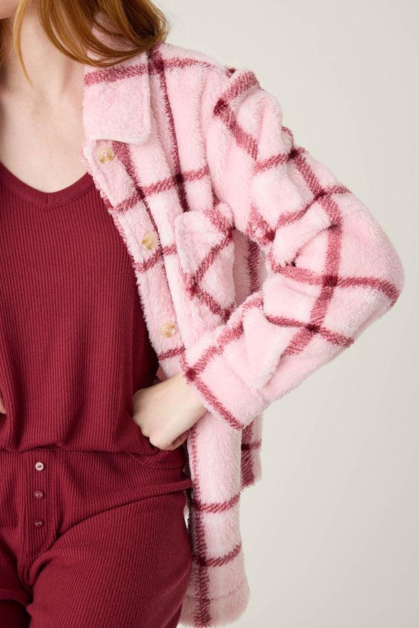 Pj Salvage Let's Get Cozy Plaid Cozy Plush Jacket