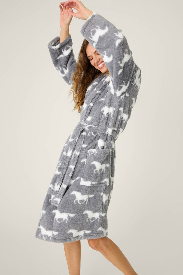 Pj Salvage Let's Get Cozy Plush Horse Print Robe