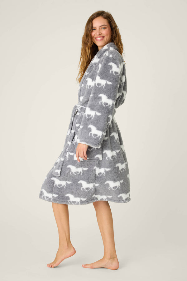 Pj Salvage Let's Get Cozy Plush Horse Print Robe