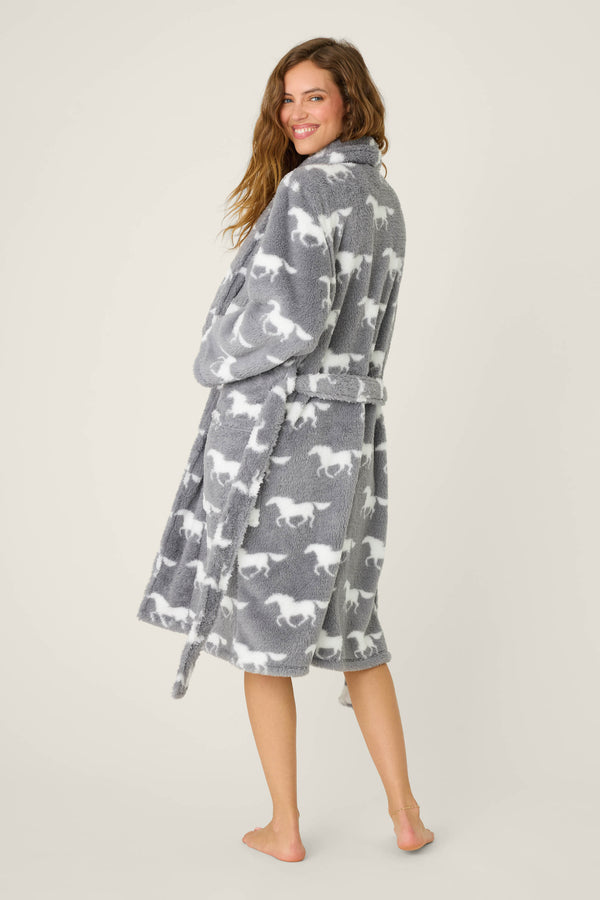Pj Salvage Let's Get Cozy Plush Horse Print Robe