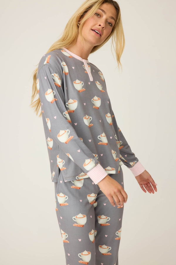 Pj Salvage Love You A Latte Coffee Print PJ Set