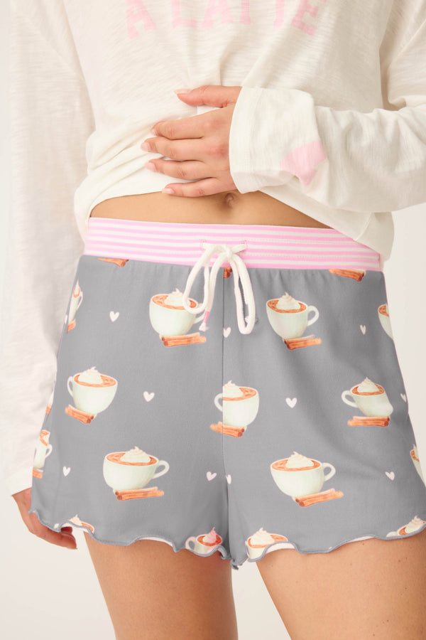 Pj Salvage Love You A Latte Coffee Print Shorts
