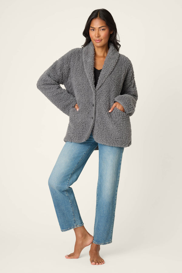Pj Salvage Luxe Charcoal Faux Shearling Cardigan