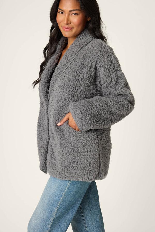 Pj Salvage Luxe Charcoal Faux Shearling Cardigan