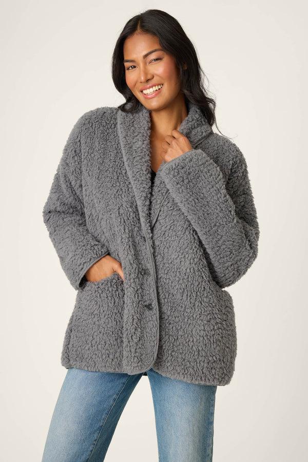 pj salvage Luxe Charcoal Faux Shearling Cardigan