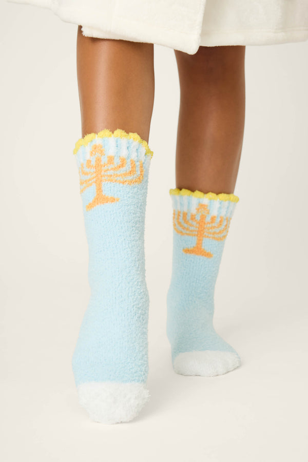 Pj Salvage Menorah Print Crew Socks With Grippers