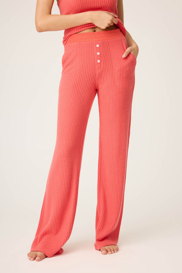 pj salvage Morning Waffles Solid Red Open Leg Pant