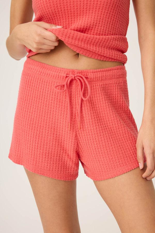 Pj Salvage Morning Waffles Solid Red Shorts