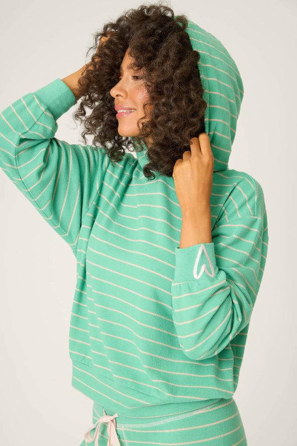 pj salvage Peace & Pawlidays Green Stripe Hoodie
