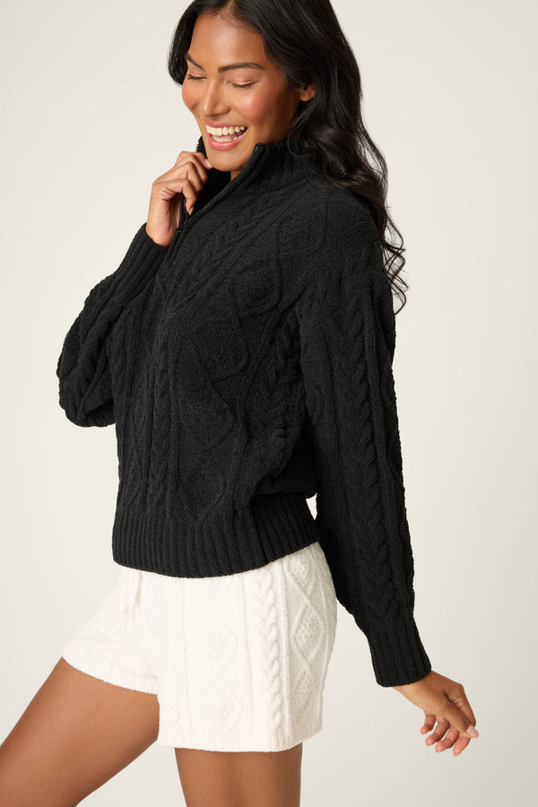 Pj Salvage Quarter Zip Chenille Cable Knit Top