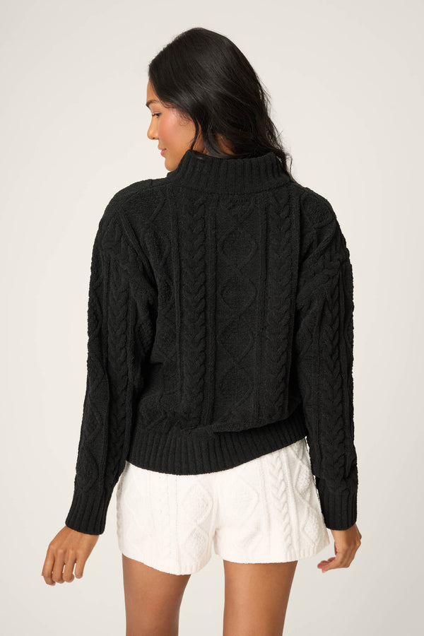 Pj Salvage Quarter Zip Chenille Cable Knit Top
