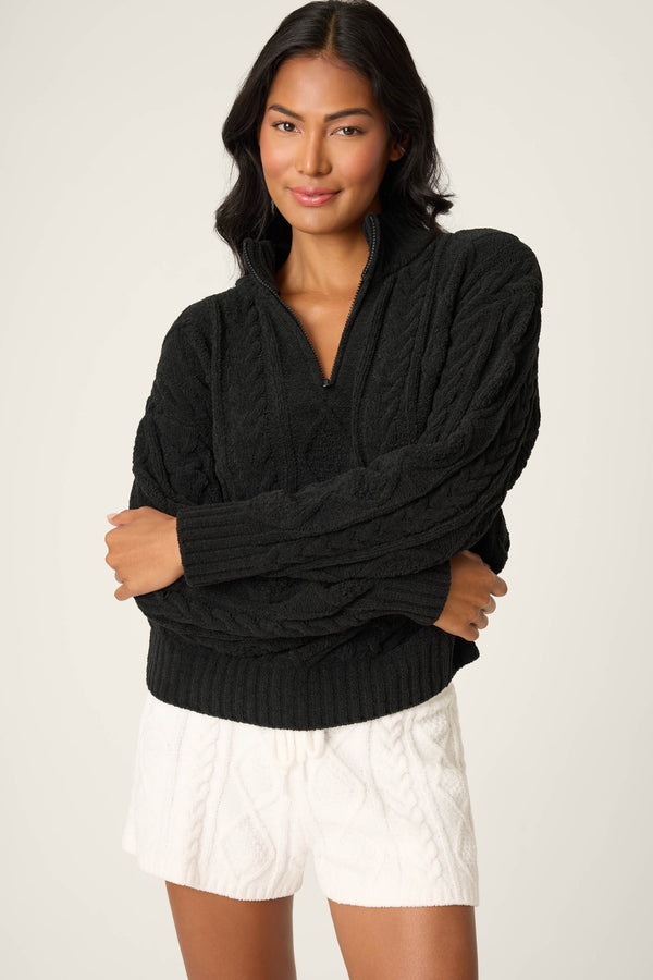 pj salvage Quarter Zip Chenille Cable Knit Top