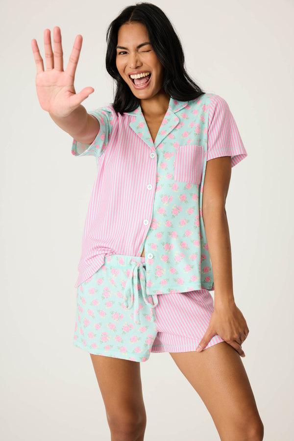 Pj Salvage Secret Garden Striped Floral Short Set