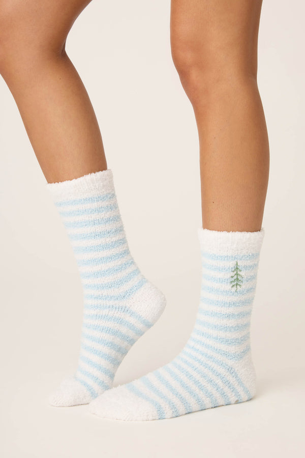 pj salvage Striped Christmas Tree Fuzzy Crew Socks